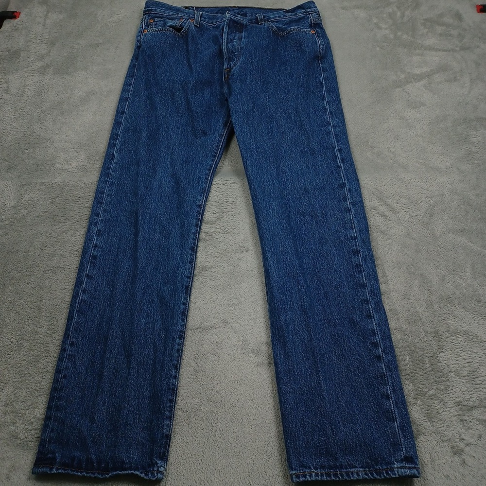 Levis 501 Jeans Mens 34x32 Blue Denim Classic Straight Button Fly Modern